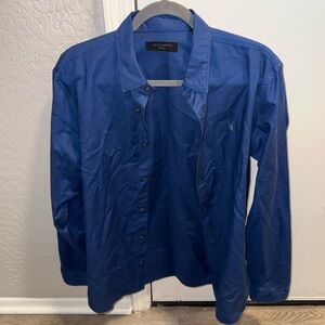 ALL SAINTS Gleason Press Stud Ramskull Denim Shirt Men's Size Medium Blue